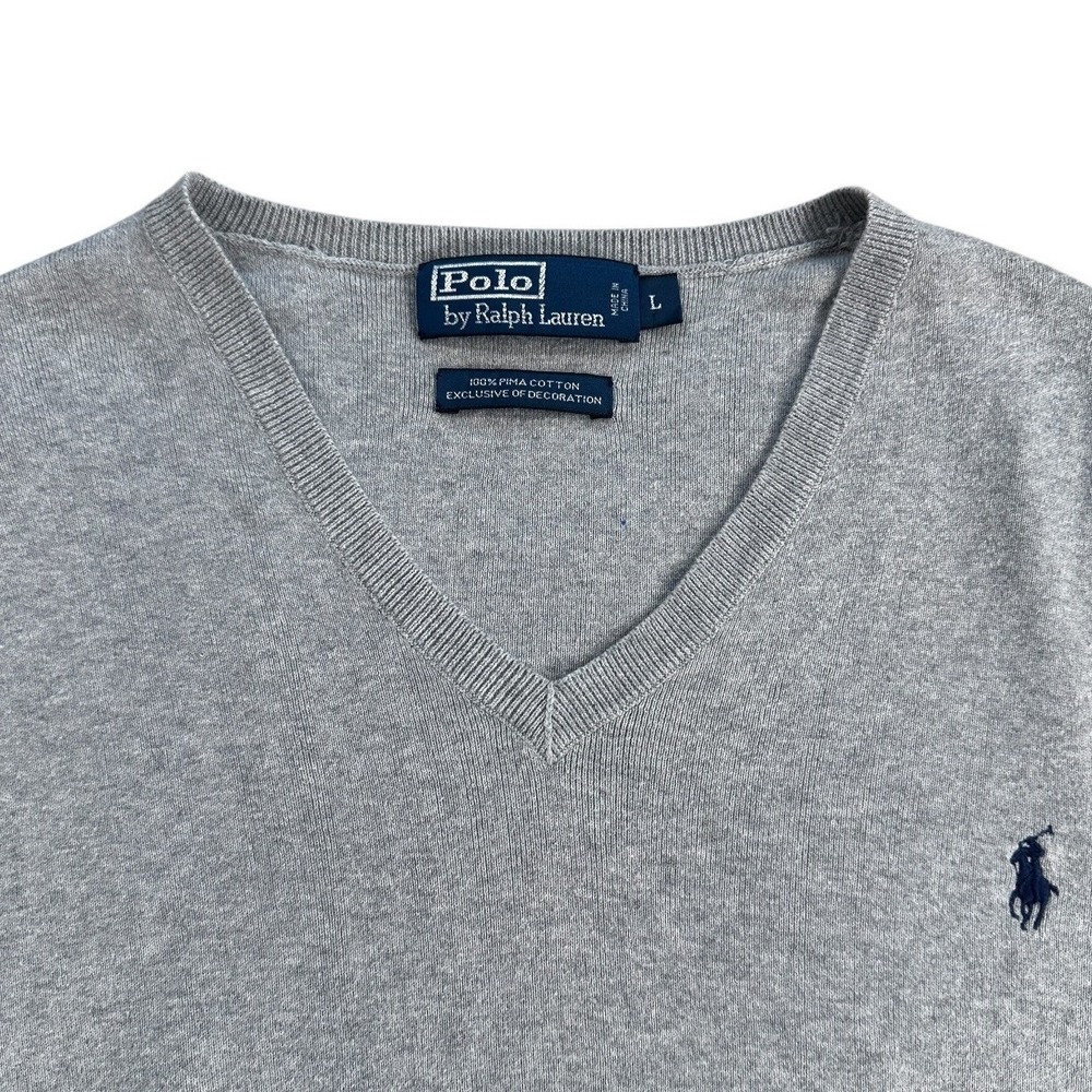 Polo Ralph Lauren Mens Grey Pima Cotton V-Neck Sweater Vest Large Heather Gray